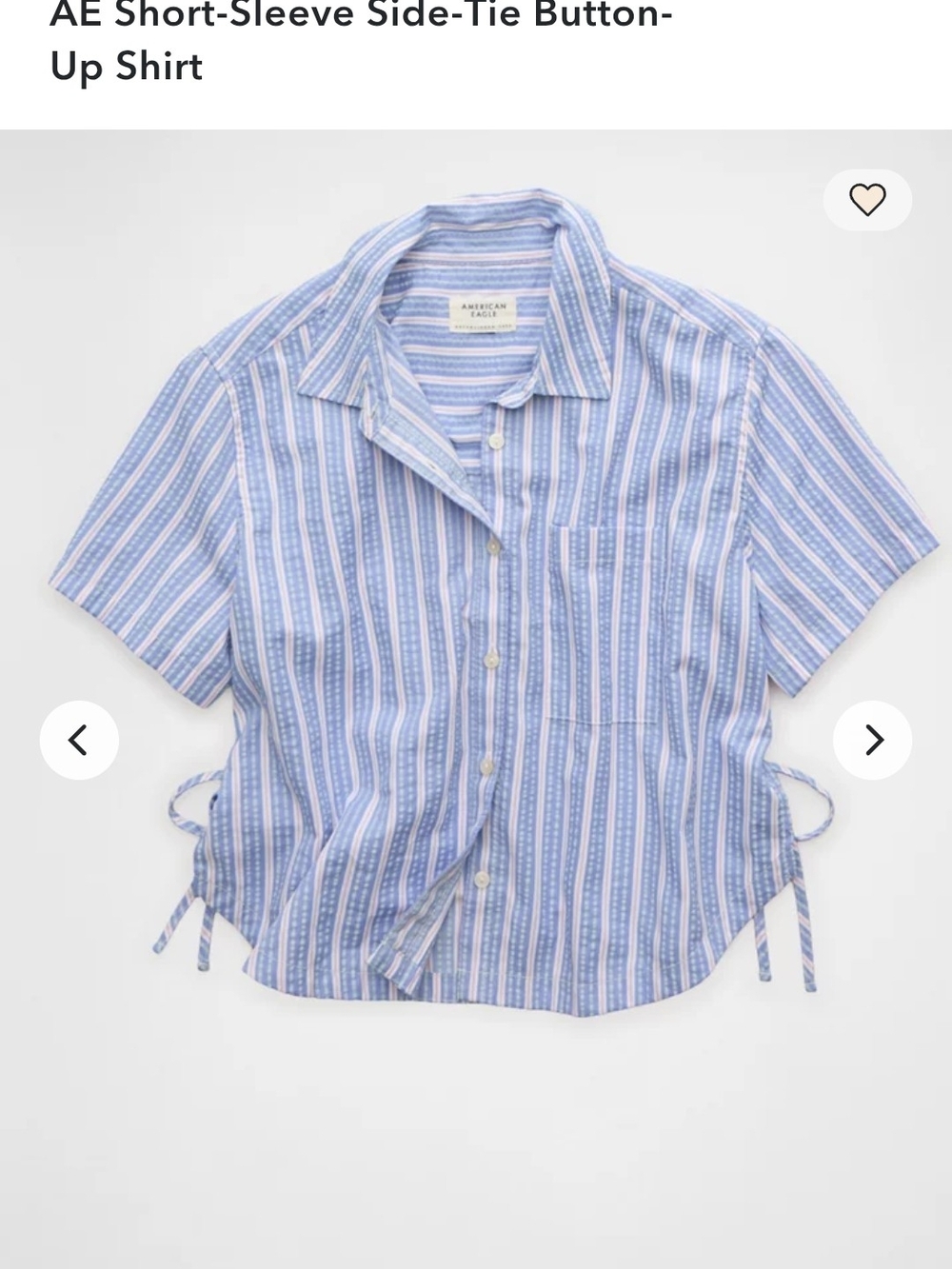 American Eagle Outfitters Blue and White Striped Short-Sleeve Button-Up Shirt